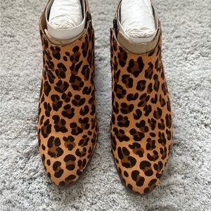 J. Crew Tan and Black Leopard Ankle Booties